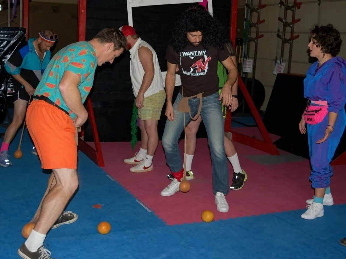 Adult birthday party guests hanging out after activities