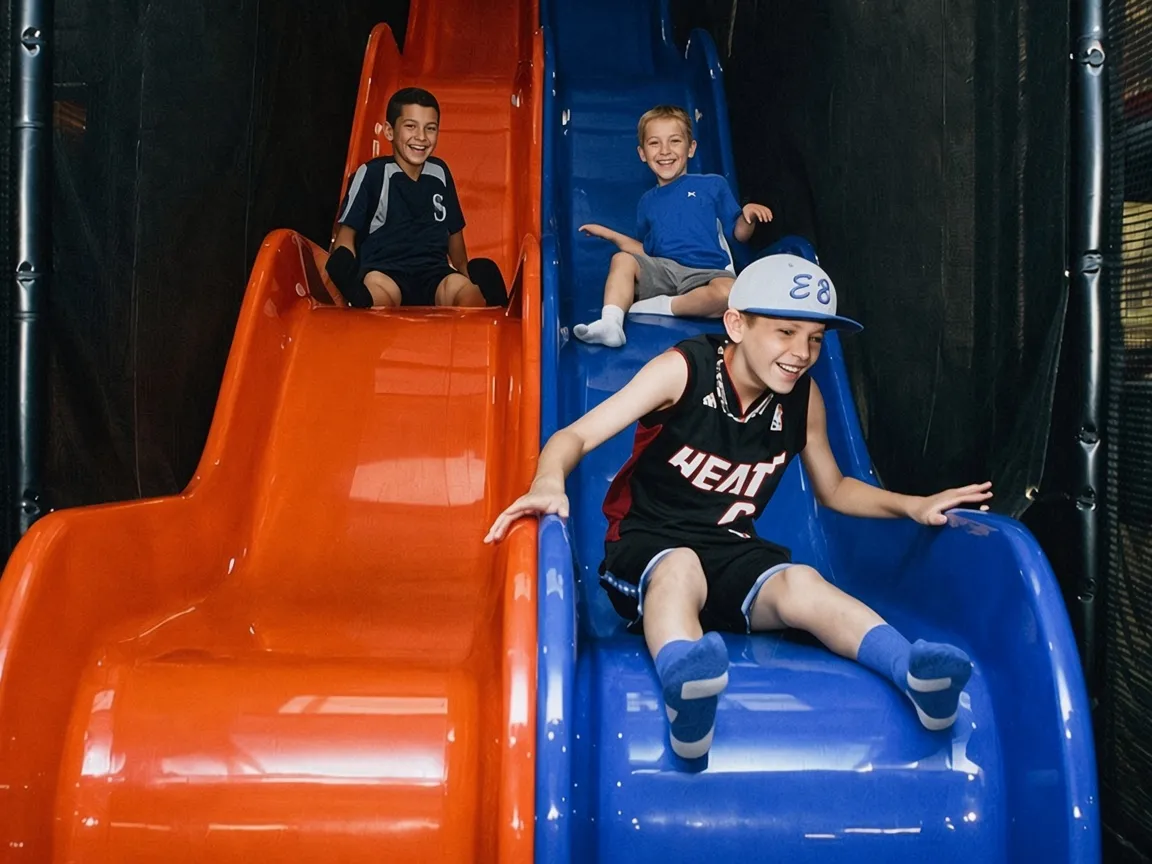 Kids on the slides during after-school free play